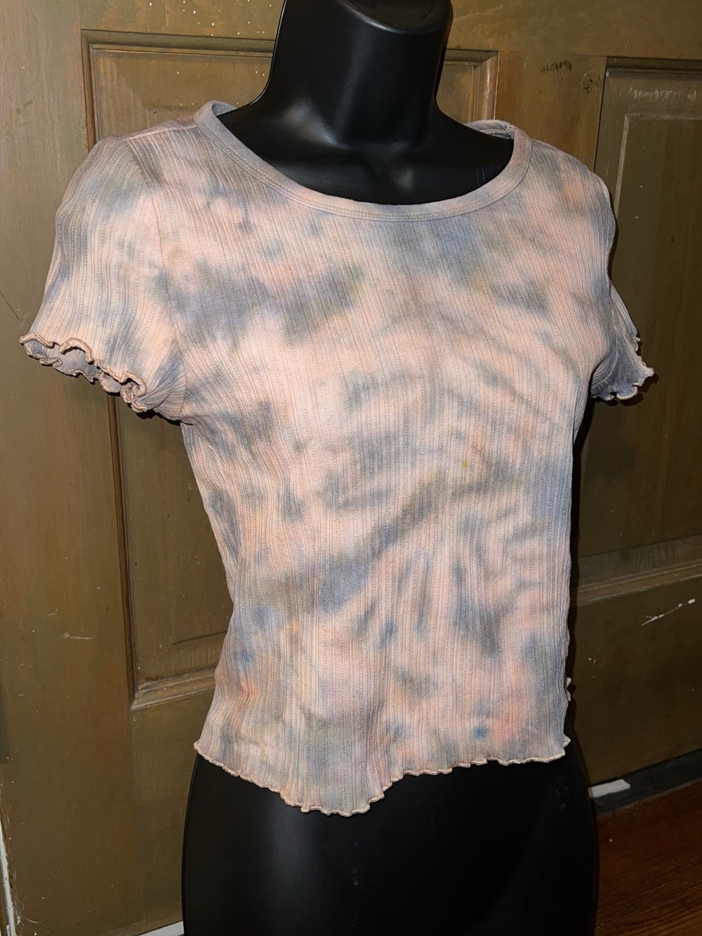 Aeropostale Y2K Seriously Soft Shrunken Ribbed Peach Tie-Dye Top Size M - Picture 6 of 9